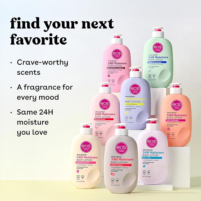 eos Shea Better Body Lotion Vanilla Cashmere, 24-Hour Moisture Skin Care, Lightweight & Non-Greasy, Natural Shea, Vegan, Vanilla Body Lotion, 16 fl oz