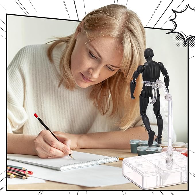Meooeck 4 Sets Action Figures PVC Body Artists Model posable Drawing Mannequin for Painting, Sketching, Collection Gifts, Home Office Desk Decoration(Black)
