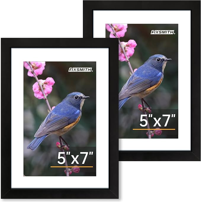 FIXSMITH 5x7 Picture Frame Set of 2, Photo Frame with HD Plexiglass, Display Pictures 4x6 with Mat or 5x7 Without Mat Multi Picture Frames Collage for Tabletop or Wall Display, Black