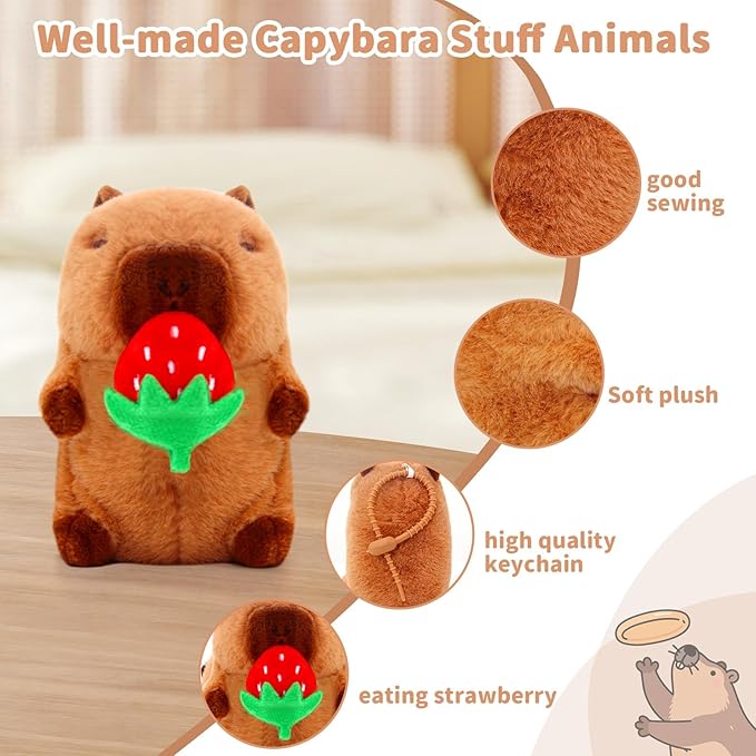 Cute Capybara Plush Toy with Pull-Rope Mini Capybara Keychain Stuff Animal Toys for Car, Desk, Back to School Capybara Gifts, Backpack Charm, Birthday Party Favor Fidget Toys for Kids Aduts (Style C)