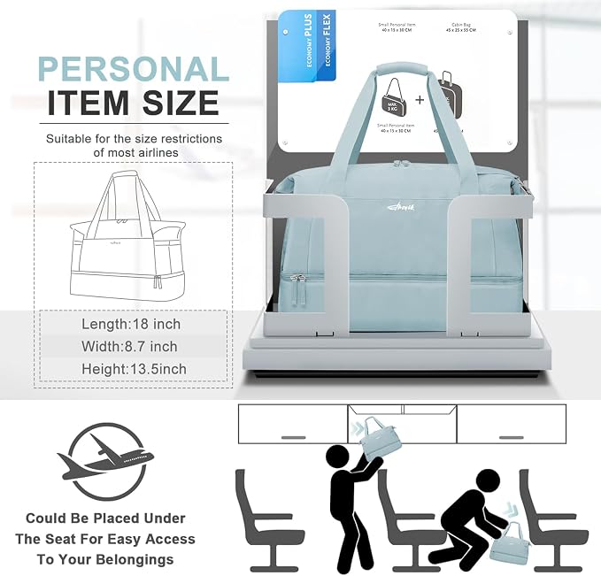 Gym Bag for Women, Personal Item Travel Bag with Shoes Compartment, Weekender Overnight Duffel Bag with Wet Pocket, Carry On Bag for Women, Travel, Gym, Weekend