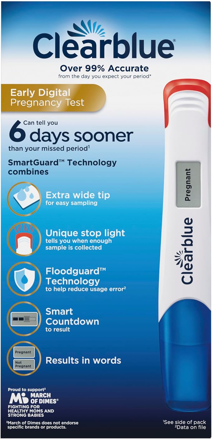 Clearblue Early Digital Pregnancy Test, Early Detection at Home Pregnancy Test, 5 Ct (Pack of 12)