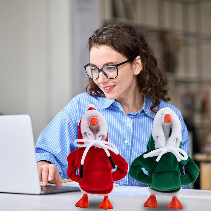 2 Pcs Christmas Desk Goose Outfits 7 Inches, Xmas Mini Desk Goose Clothes Hoodies 7 Inch Porch Goose Costume Christmas Desk Goose Accessories for Magnetic Goose Statue Table Decor