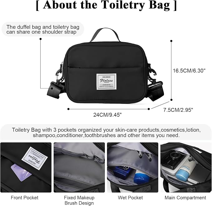 Travel Duffel Bag, Carry On Overnight Weekender Bags for Women | Travel Bag with Wet Pocket & Trolley Sleeve, For Spirit Airlines 18x14x8 Personal Item Bag