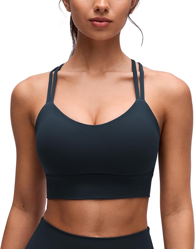 CRZ YOGA Softness Mold Butterluxe Strappy Longline Sports Bras for Women - Double Spaghetti Strap Workout Yoga Crop Top
