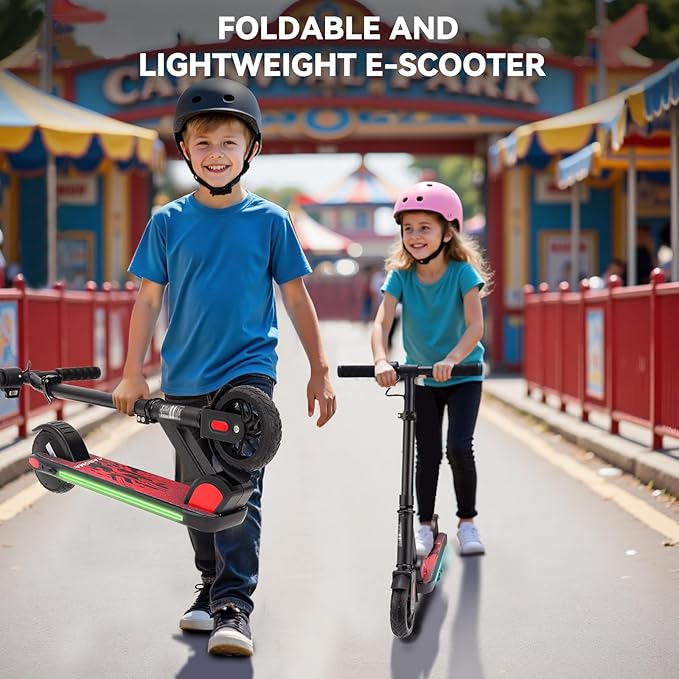 Caroma Electric Scooter for Kids Ages 6-14, 150W/180W Motor,10 MPH Max Speed & 7 Miles,Adjustable Height & Speed,Colorful Lights,LED Display,Foldable Kids Electric Scooter 132 Lbs Max Load