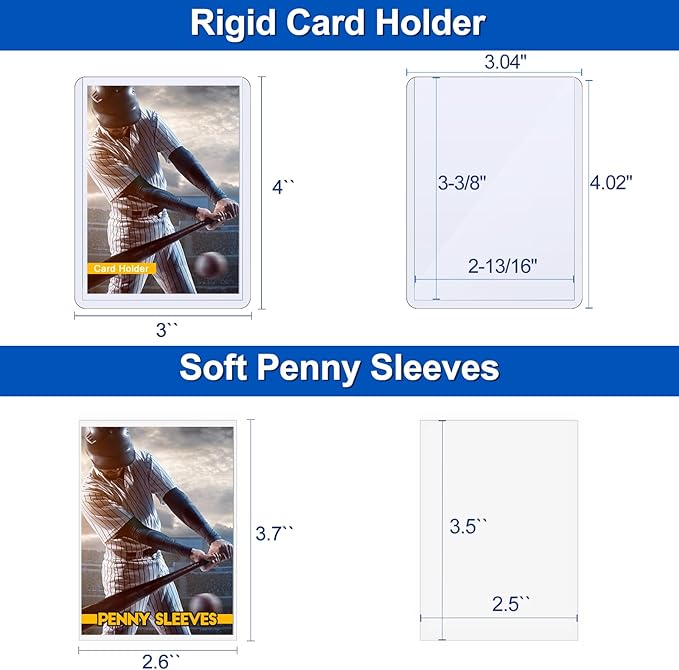 200 Card Sleeves Hard Plastic, Sooez Premium 35PT 3"X4" Baseball Card Protectors Hard Plastic Card Holder, Trading Sports Football Game Cards(100 Hard Sleeve + 100 Penny Sleeve)