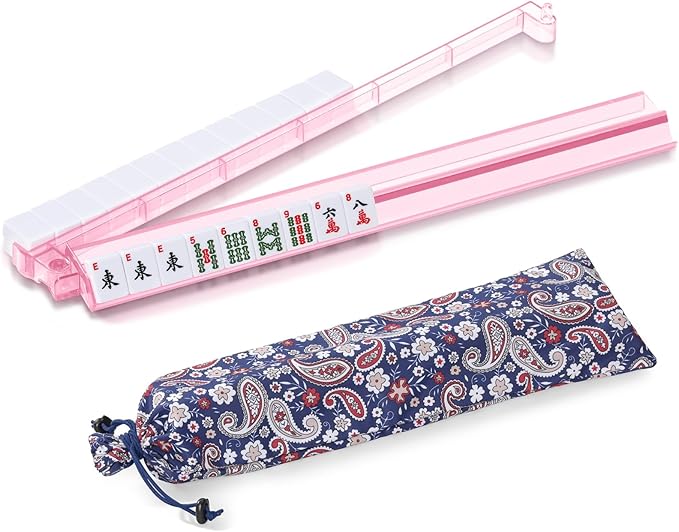Mahjong Racks with Pushers, 4PCS Set Clear Acrylic American Mahjong Accessories All-in-One Tile Rack & Pusher Gifts (Pink-1)