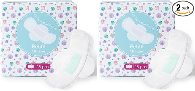 PurComfy Teens Period Pads with Wings for Tweens, Organic Cotton Sanitary Pads for Teen Girls 9-14, Mini Petite, 15 CT (Pack of 2)