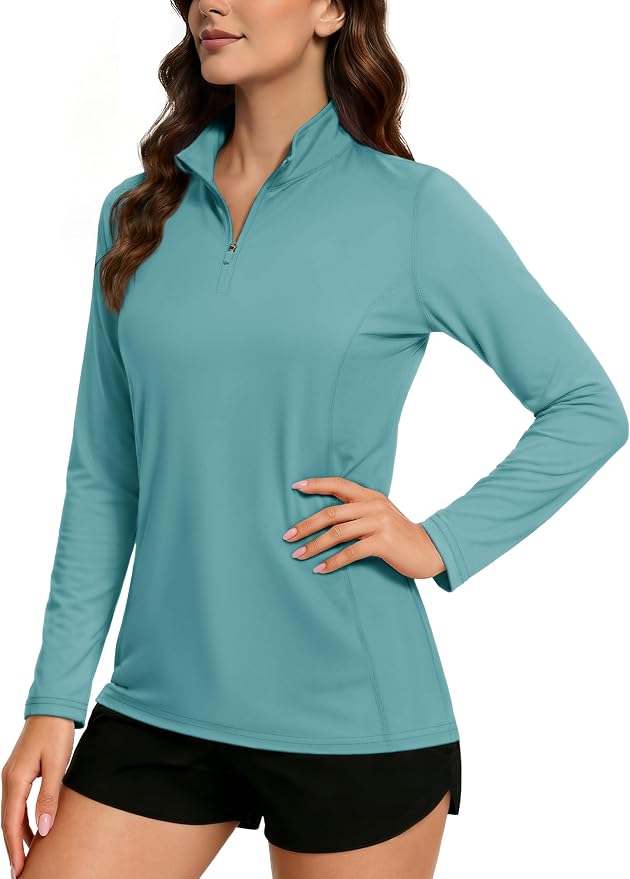 TACVASEN Women's Quarter Zip Pullover Golf Shirts UPF 50+ Long Sleeve Sun Shirts UV Protection Workout Tops