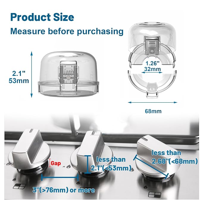 Childproof Stove Knob Safety Covers, Oven Knob Covers for Child Safety 5 Pack, Clear Stove Knob Covers & Gas Stove Locks, Heat-Resistant Adhesive,Double-Key Baby Proof Covers for Gas/Electric Burners