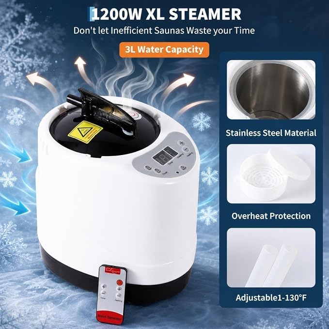 Sauna, Portable Steam Sauna Tent for Home with Remote Control, 3L-1200W Fast Heating Steam Generator and Portable Chair, 9 Levels & 99-Minute Timer Full Body Detox Relaxation Home Sauna Spa