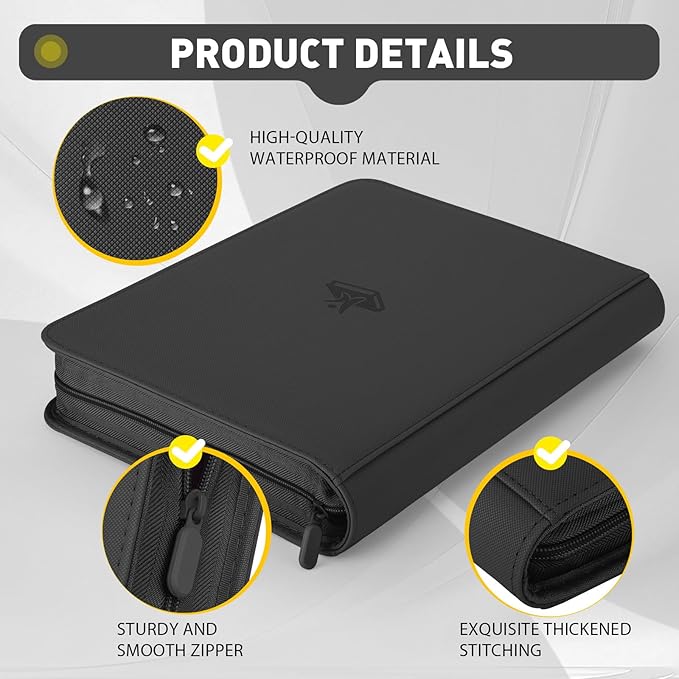 Trading Card Binder 9 Pocket, 360 Pockets Double-Sided Card Album, Premium PU Leather Zipper Card Holder for MTG, TCG, Sports & Game Cards, Must-Have for Collectors（Black）