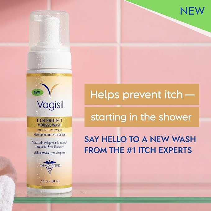 Vagisil Itch Protect Mousse Wash for Daily Use to Help Break the Cycle of Itch, pH Balanced, Hypoallergenic, 6 fl oz