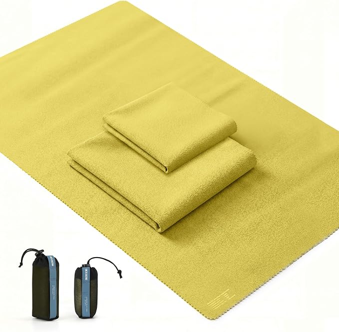 2 Pack Microfiber Travel Towel, Soft Lightweight Quick Dry Towel, Super Absorbent Compact Travel & Sports & Beach Towels for Camping, Backpack, Gym, Swimming, Yoga, Hiking (Yellow, Small + Medium)