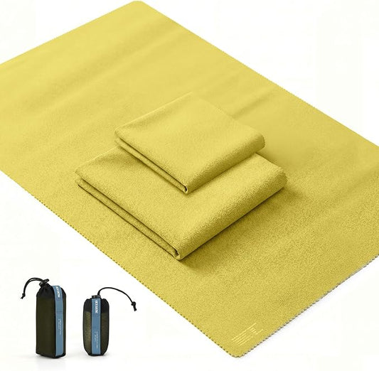 2 Pack Microfiber Travel Towel, Soft Lightweight Quick Dry Towel, Super Absorbent Compact Travel & Sports & Beach Towels for Camping, Backpack, Gym, Swimming, Yoga, Hiking (Yellow, Small + Medium)