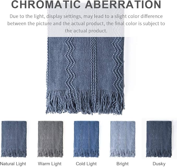 BOURINA Navy Throw Blanket 60x80 Inch Boho Knitted Soft Throw Sofa Blanket | Knitted Throw Blanket 60x80 Inches, Soft Lightweight Boho Weave Throw Decorative Couch Blanket for Living Room Bedroom Chair