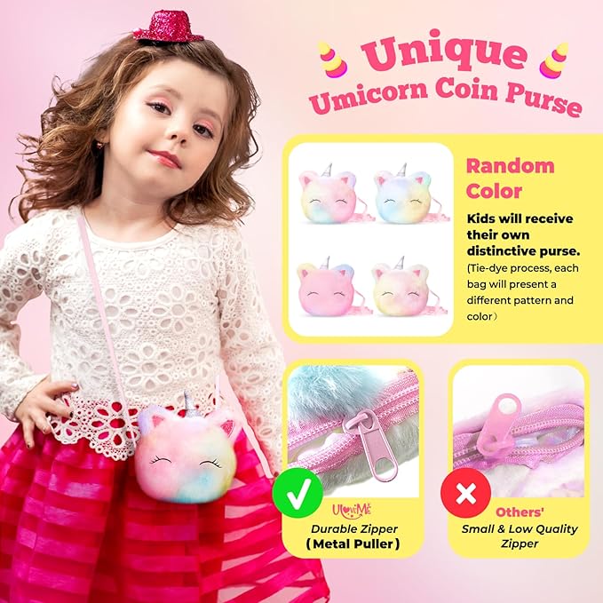 ULOVEME Kids Washable Makeup Kit for Girls 4-6 with Small Coin Purse(5.5x5.25in) - Real, Non Toxic Make Up Toy Gift- Umicorn Gift Set (Rainbow Coin Purse)