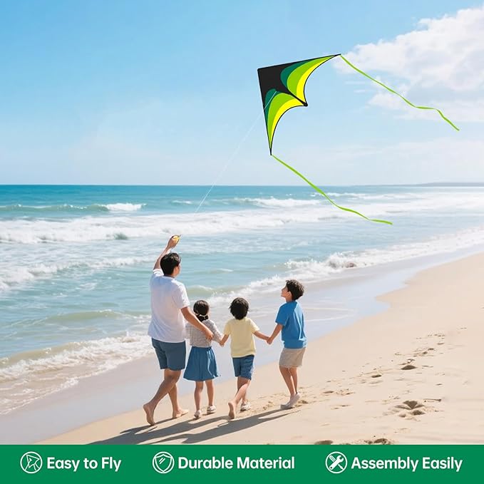 Mint's Colorful Life Delta Kite for Kids & Adults, Extremely Easy to Fly Kite for Beach Trip, Best Kites for Beginners, 300ft String Handle Included