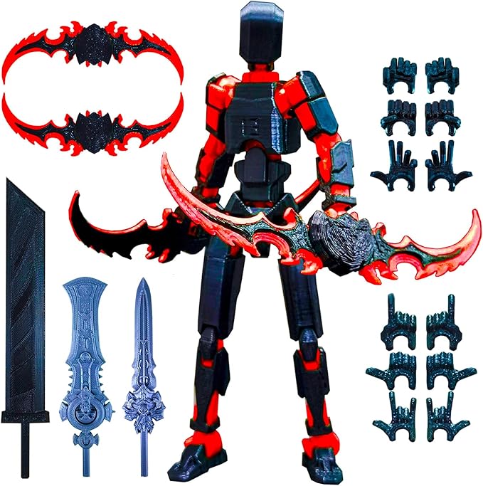 T13 (Assembly Completed) 3D Printed Action Figure,Dummy 13 Robot Action Figure, T13 Collectible Action Figure Articulated, for Collectors Desktop Decorations, muñeco de acción (Black Red)