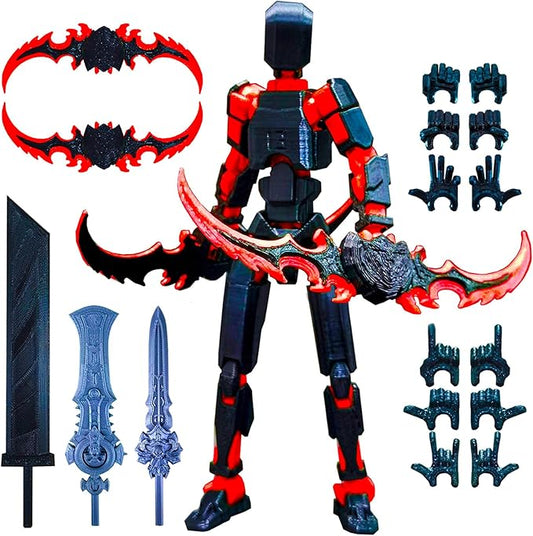T13 (Assembly Completed) 3D Printed Action Figure,Dummy 13 Robot Action Figure, T13 Collectible Action Figure Articulated, for Collectors Desktop Decorations, muñeco de acción (Black Red)