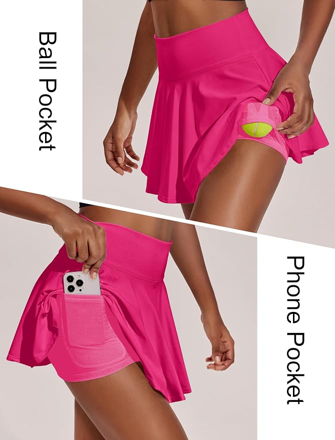 PINSPARK Womens Tennis Skirt 14" Pleated Athletic Golf Skorts with Pockets | High Waist, Tummy Control, Mini, Breathable, Lightweight, Soft, Built in Shorts, Pickleball, Casual