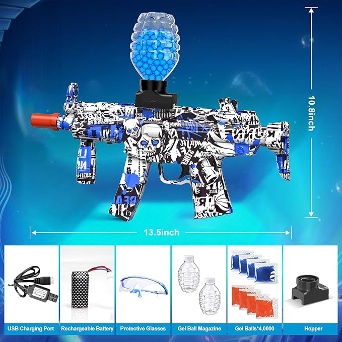 Anstoy Gel Ball Blaster Blue – Automatic Orby Gel Gun with High Power Shooting, Ideal for Outdoor Battles, Team Games & Christmas, Halloween, Birthdays Gifts for Ages 14+