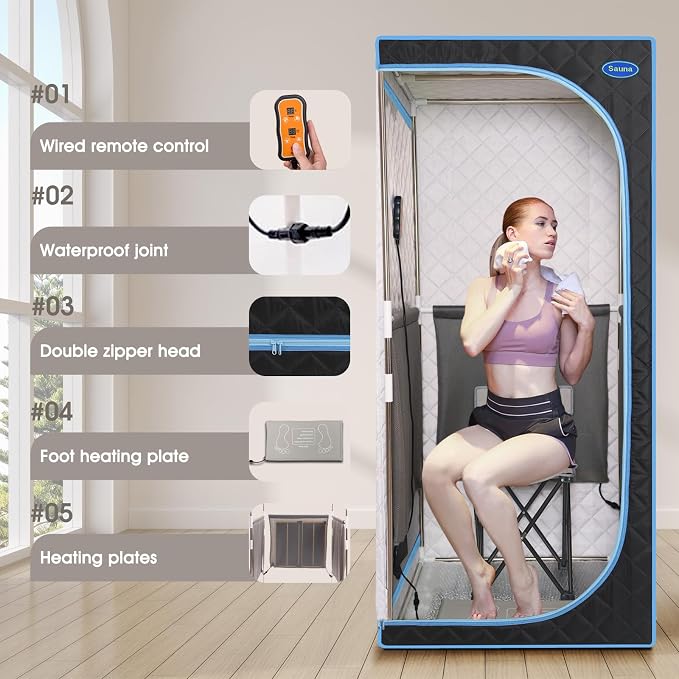1 Person Portable Infrared Sauna, Full Size Portable Sauna Tent for Home, 1,020watt, Far Infrared Sauna Tent,with Heating Foot Pad,Portable Chair, L31.5 x W31.5 x H68.9