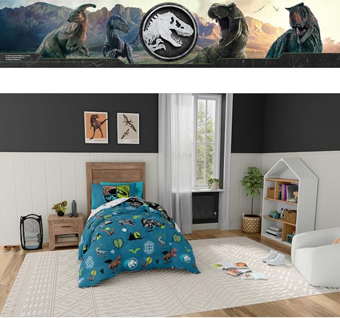 Jurassic World Kids Bedding Super Soft Cozy Reversible Microfiber Comforter and Sheet Set with Sham, 5 Piece Twin Size, (Officially Licensed Product) by Franco