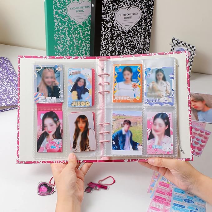 Kpop Photocard Binder 3 Inch Kpop Photocard Holder Book with 50pcs Holographic Card Sleeves & Kpop Photocard Korean Stickers, A5 Binder Photocard Album with 200 Pockets 25pcs Inner Pages