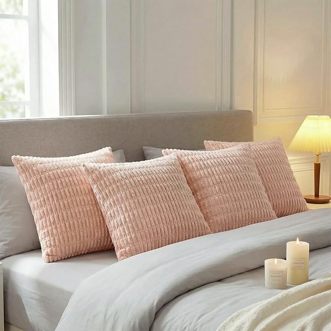 Fancy Homi 4 Packs Decorative Throw Pillow Covers for Living Room Couch Bed, Modern Farmhouse Boho Home Décor Accent Cushion Case, 14" x 14", Blush Pink