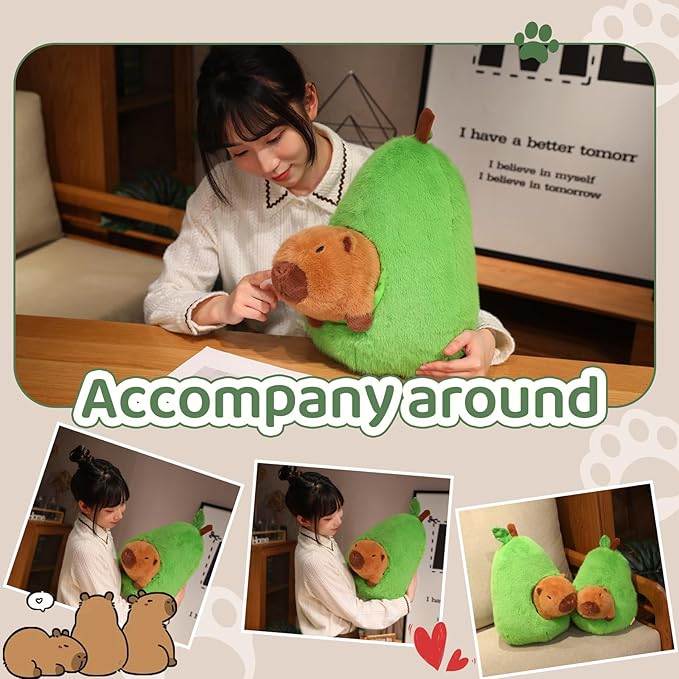Avocado Capybara Plush Toy - 13.77 Inch Soft Capybara Stuffed Animal, Cute Avocado Food Plushie Pillow Doll, Party Decor Birthday Gift for Boys and Girls