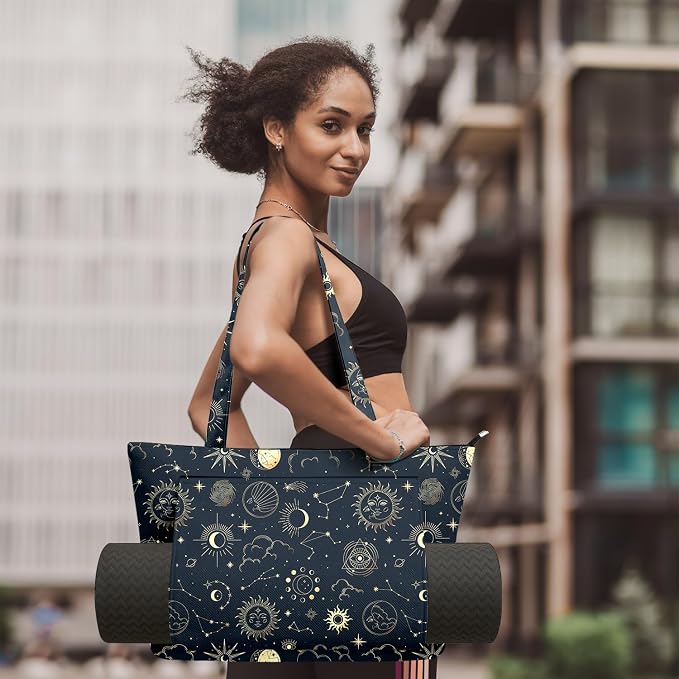 Yoga Bag for Women, Large Canvas Yoga Mat Tote Bag with Yoga Mat Carrier - Large Mat Pocket Fitness Tote for Pilates, Gym, Travel, Office & Beach