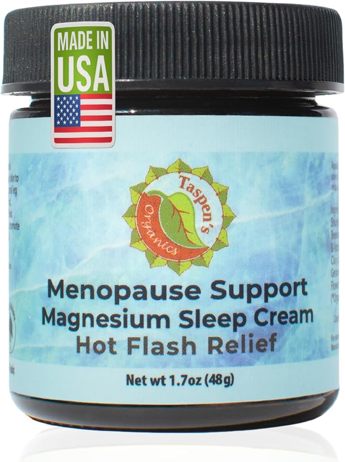 Taspen's Organics Menopause Support Magnesium Sleep Cream – Natural Cooling Relief for Hot Flashes & Night Sweats | Promotes Relaxation & Sleep | Flower Essence & Botanical Formula (1.7 oz)