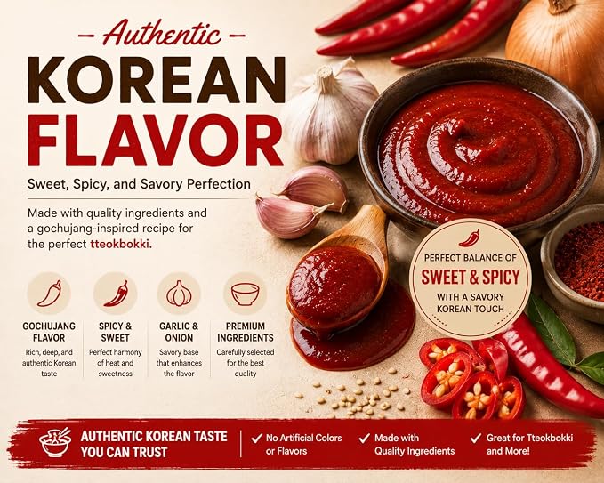 Korean Tteokbokki Sauce 5.29 oz (150g) – Sweet & Spicy Korean Rice Cake Sauce, Gochujang Style Topokki Sauce for Kimchi Fried Rice, Korean Street Food, Ramen, Noodles & Stir Fry