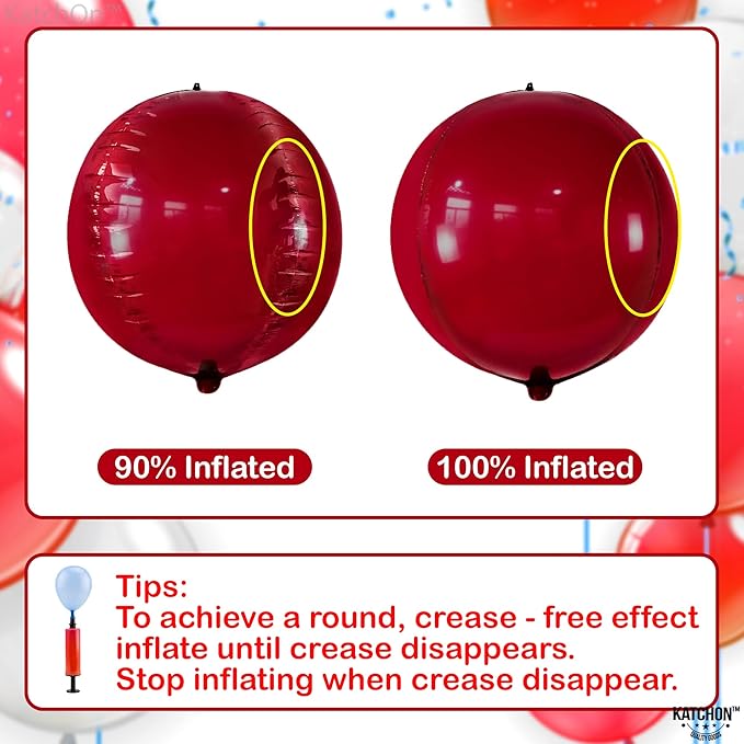 KatchOn, Big Metallic Ruby Red Balloons - 22 Inch, Pack of 6 | Round 4D Mylar Balloon for Valentines Day Decorations | Valentines Balloons for Galentines Decorations | Red Party Decoration, Birthday