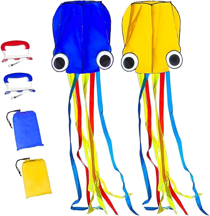 Large Octopus Kites for Kids and Adults - Easy to Fly, 28X158 3D Software Colorful Kite with Long Tails. Perfect for Beach and Outdoor Activities