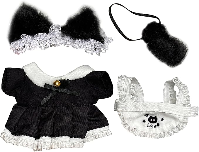 Maid-Dress-Set for labubu (15cm & 17cm Monster Macaron/Have a seat/Energy). 4-Sets Clothes for labubu Dress. Clothing Accessories for labubu Clothes