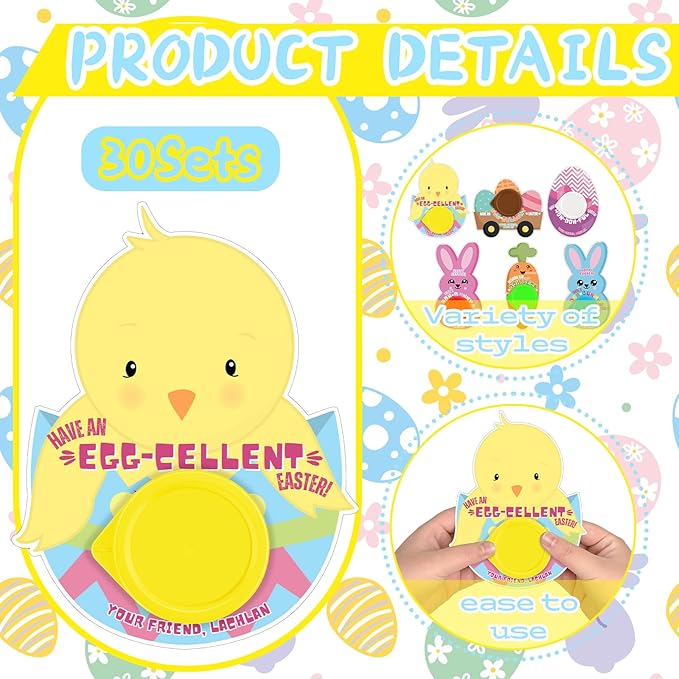 60 Pcs Easter Gifts Include 30 Play-Doh 30 Easter Cardstock for Easter Eggs Hunt Party Supplies Birthday Party Games Favors