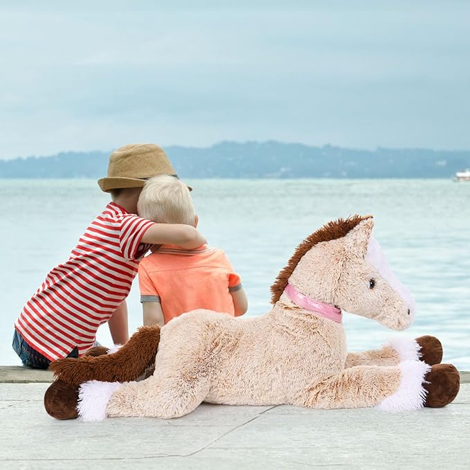 MaoGoLan Large Horse Stuffed Animal for Boy, Big Horse Plush Toy for Girl, Ridable Stuffy Pony for Kid, Stuffed Pony Plush Pillow for Baby Shower, Birthday Gifts or Party Favor, 47 inches, Brown