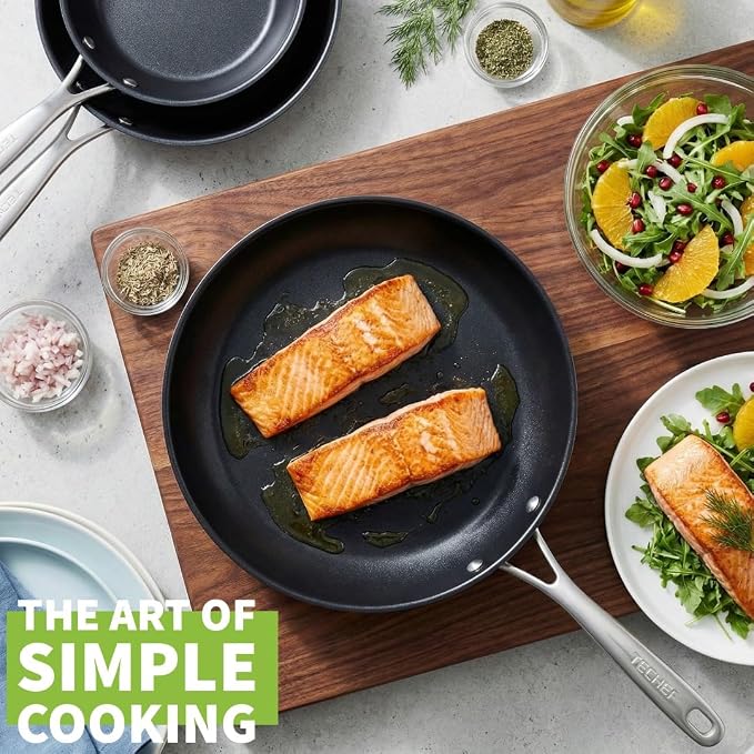TECHEF - Onyx Collection Nonstick Frying Pan Skillet Set, PFOA-Free, Dishwasher Oven Safe, Stay-Cool Stainless Steel Handle, Induction-Ready, Made in Korea (8-inch and 10-inch)