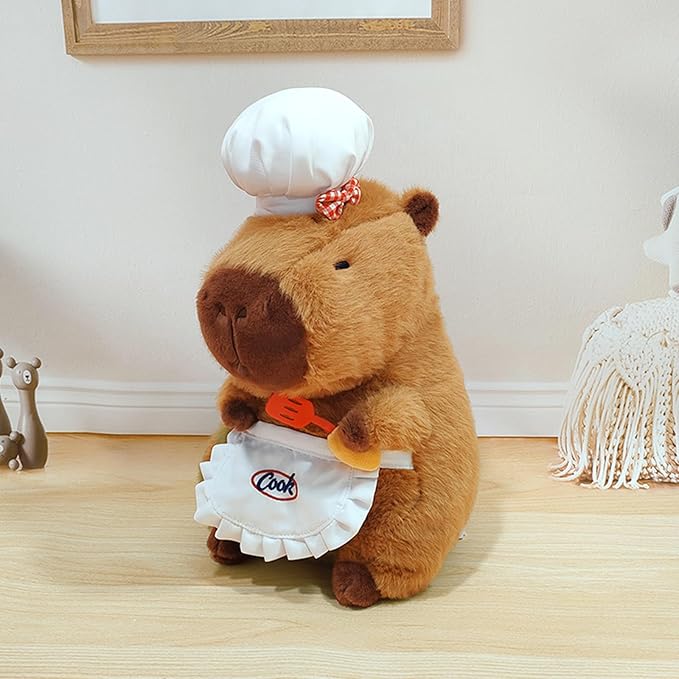 Ditucu Cute Capybara Plush with Cooking Chef Hat Holding Kitchen Shovel Soft Capibara Stuffed Animal Plushies Toys Hugging Gifts for Kids Brown 8.6 inch
