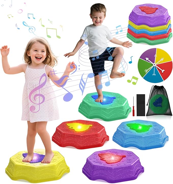 Stepping Stones for Kids with Light & Music, Indoor & Outdoor Toys for Toddlers Kids Ages 3+,Toddler Sensory Toy for Obstacle Course Coordination