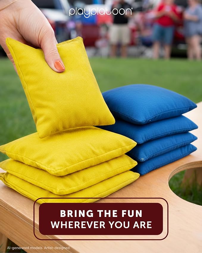 Play Platoon Cornhole Bags Weather Resistant- Set of 8 Regulation Bean Bags for Tossing- Official Professional Size & Weight Corn Hole Bags Two Color All Weather Cornhole Beans Bag Set with Tote Bag