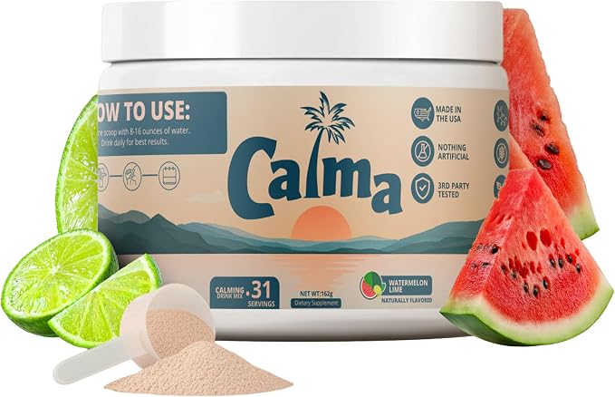 Calma – Watermelon Lime Calming Drink Mix, Magnesium Glycinate & Citrate with KSM-66 Ashwagandha, L-Theanine & Vitamin D3 (CELLg8) – Sugar Free, Non-GMO – 31 Servings