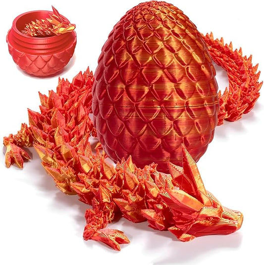 Pigmiss 3D Printed Dragon Egg Crystal Dragon Fidget Toy Full Articulated Dragon Mystery Dragon Eggs with Dragon Inside Home Office Desk Decor Gifts Toys (Red)