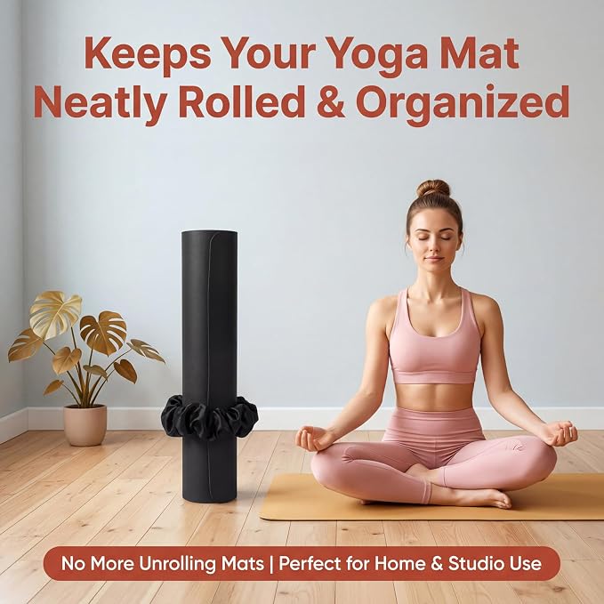Yoga Mat Scrunchie Yoga Mat Strap Band Holds Your Yogas Mats in Style Stylish Holder Stretchable Velvet Fabric Fits All Standard Yogamats (mat not included)