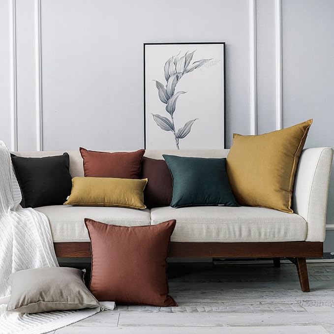 Jeanerlor Cotton Linen Decorative 12"x20" Lumbar Throw Pillow Case Cushion Cover with Twin Needles Stitch on Edge,for Wedding/Party/Gift/Car (30 x 50cm), Black