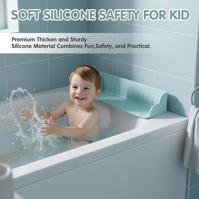 FOCHIER F Bathtub Splash Guard with Strong Suction Cups,1.3-FT Tub Splash Guard for Storage Toys,No Mess for Bath Time,Soft Silicone Tub Splash Guards, 1Pack,Blue