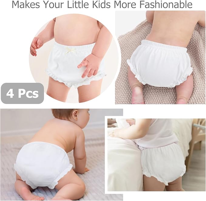 4 Pcs Baby Bloomers for Toddler Girls Newborn Diaper Covers for Girls Cotton Briefs Shorts Underwear